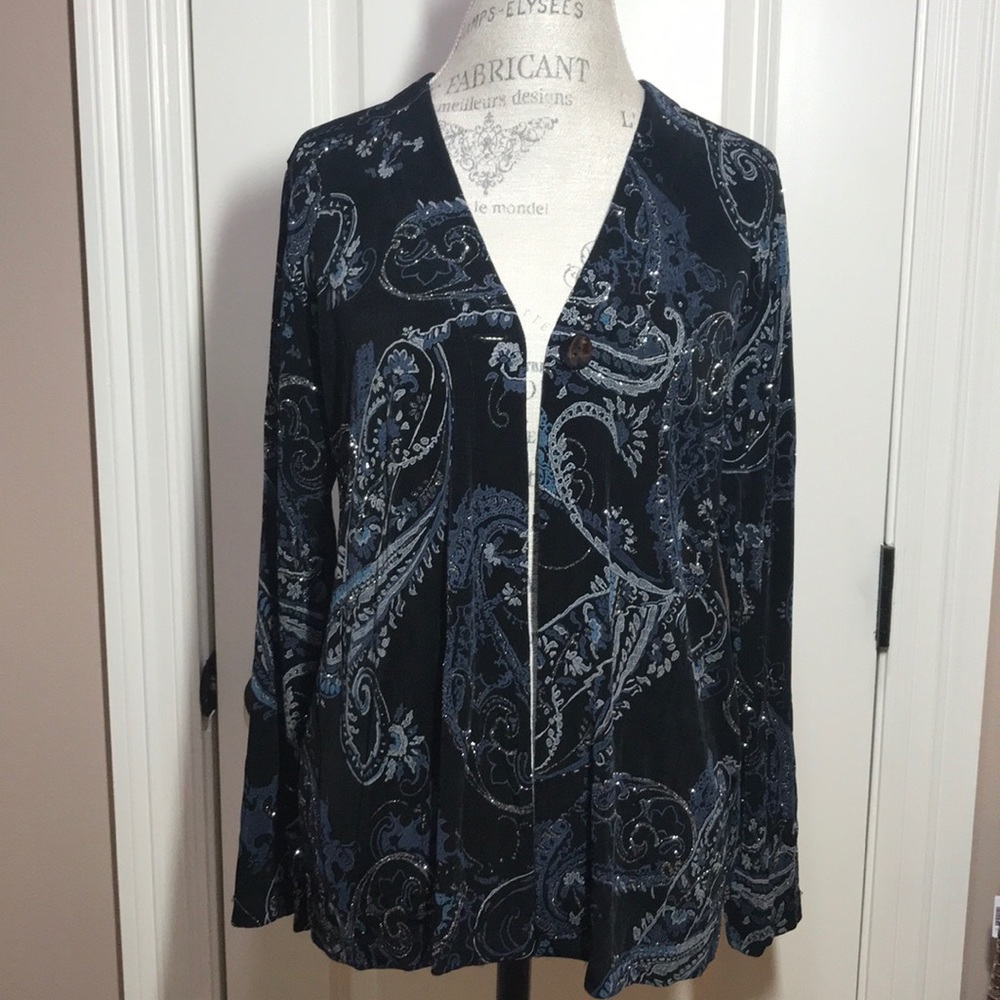 Chico’s travelers sheer sparkle lightweight jacket
